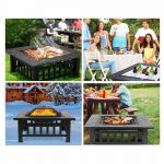 32" Black Square Charcoal or Wood Burning Fire Pit with Cover