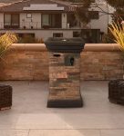 Brown Stone Stacked Outdoor Gas Fire Pit with Lava Rocks