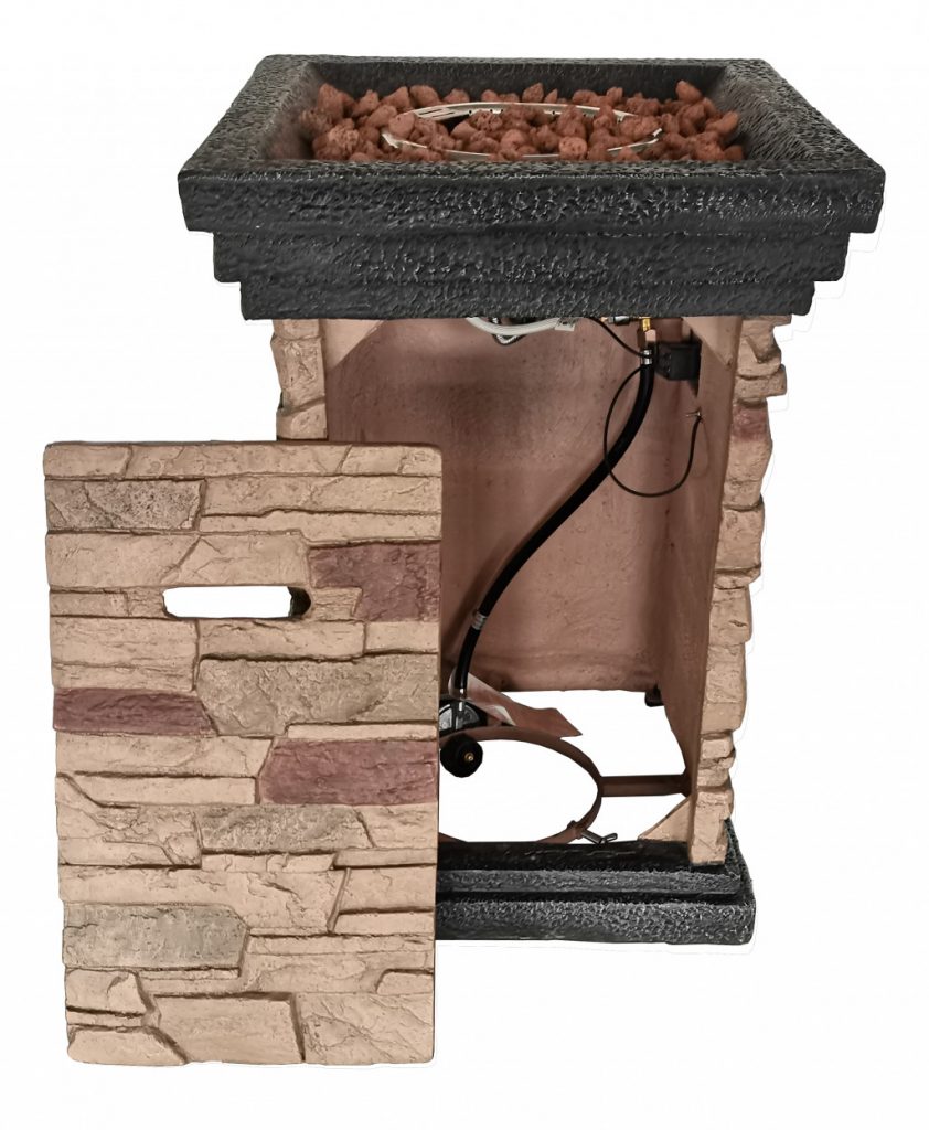 Brown Stone Stacked Outdoor Gas Fire Pit with Lava Rocks