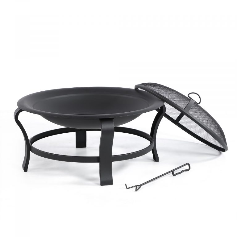 30" Black Round Steel Wood Burning Outdoor Fire Pit