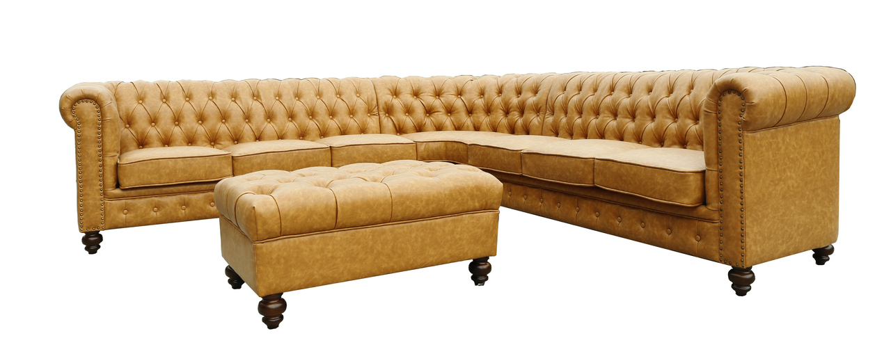 12014120 Classic Chesterfield Tan Sectional with Ottoman(KIT) - Image 1