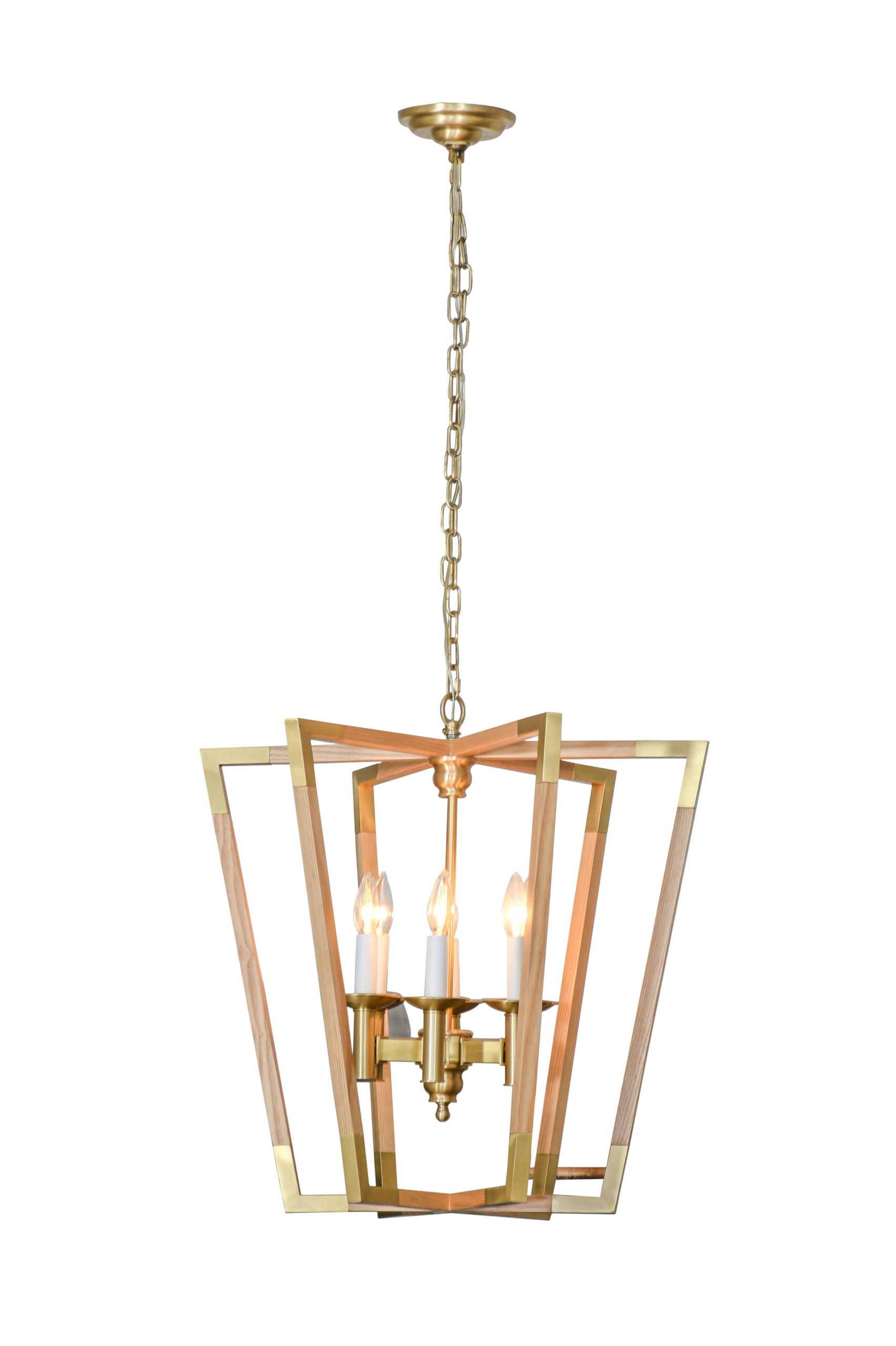 12018408 Urban Wood Brass Hexad Chandelier - Image 1