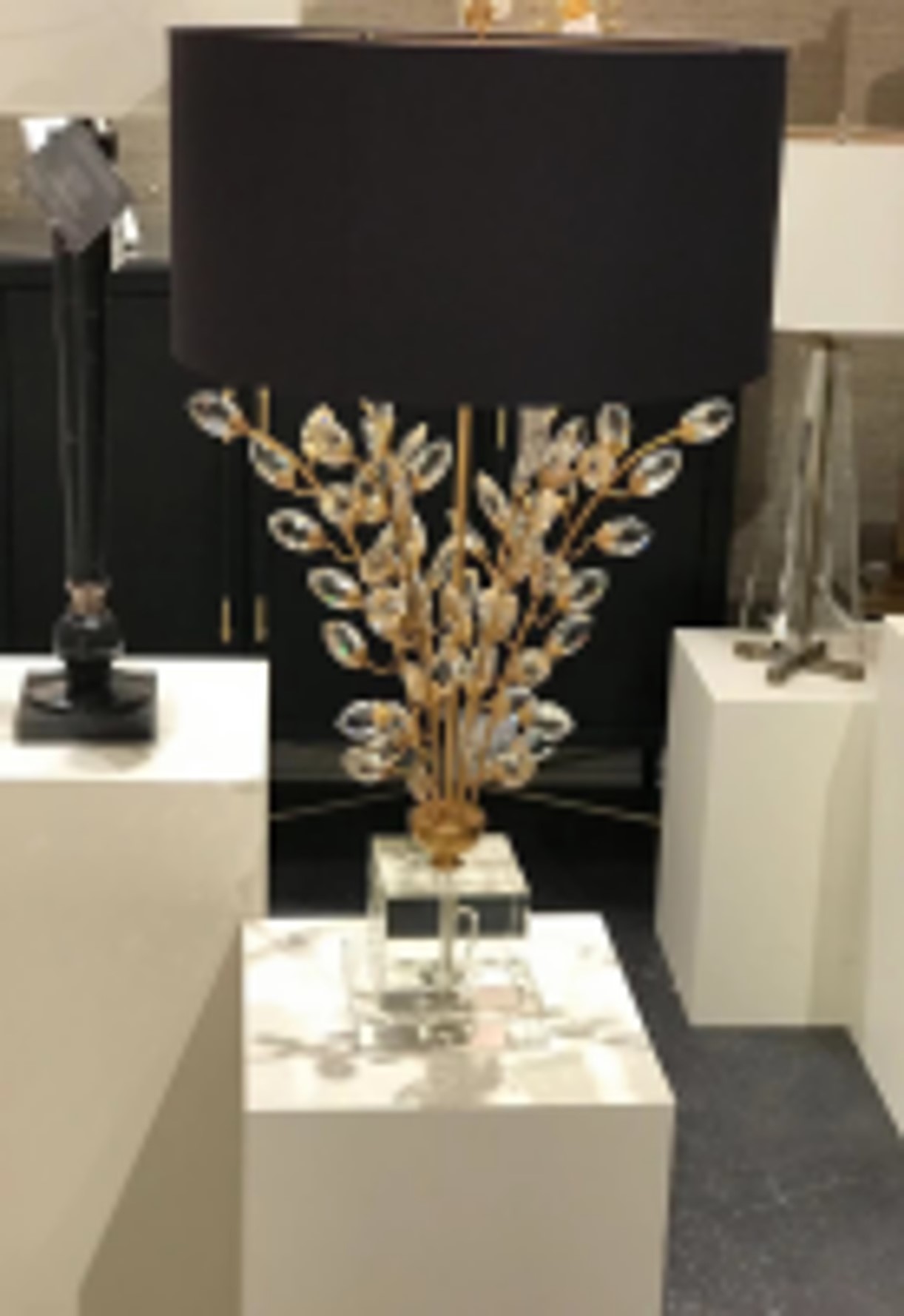 12019275 Gold Leafs Lamp With Black Shade - Image 1