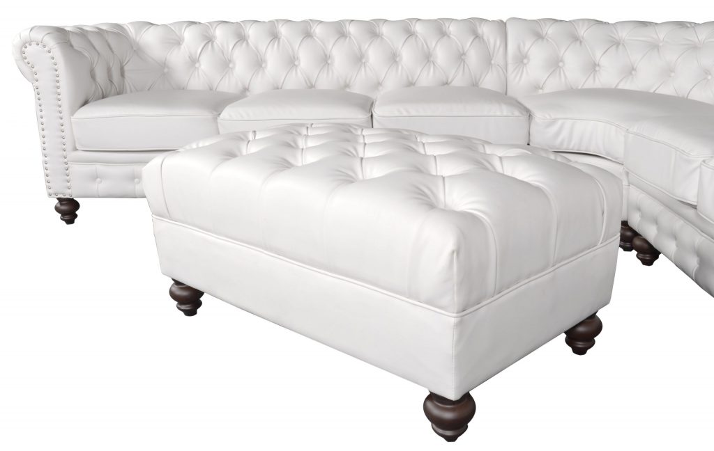 Classic Chesterfield White Sectional with Ottoman (KIT)
