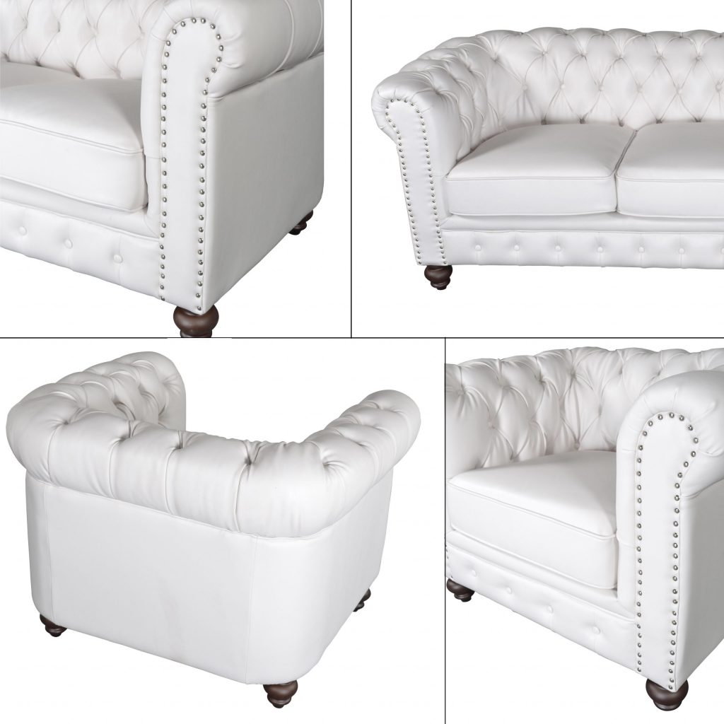 Classic Chesterfield White Sofa Set of 3