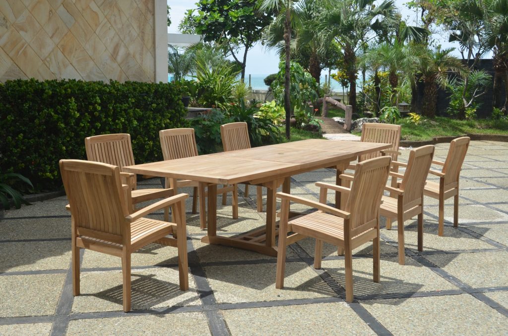 Anderson Teak Bahama Stackable Sahara 9-Pieces Rectangular Dining Set A