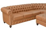 Classic Chesterfield Tan Sectional with Ottoman(KIT) - Image 3
