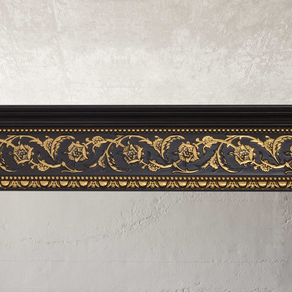 Gold Floral on Wood Tone Crown Molding 92 Inch