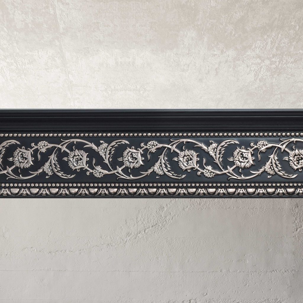 Silver Floral and Black Crown Molding 92 Inch