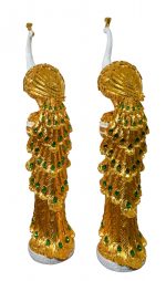Golden Emerald Peacocks on Pedestal Set of 2 - Image 3
