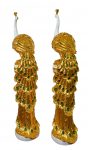 Golden Emerald Peacocks on Pedestal Set of 2