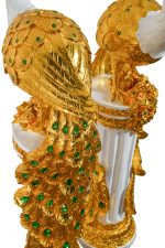 Golden Emerald Peacocks on Pedestal Set of 2 - Image 4