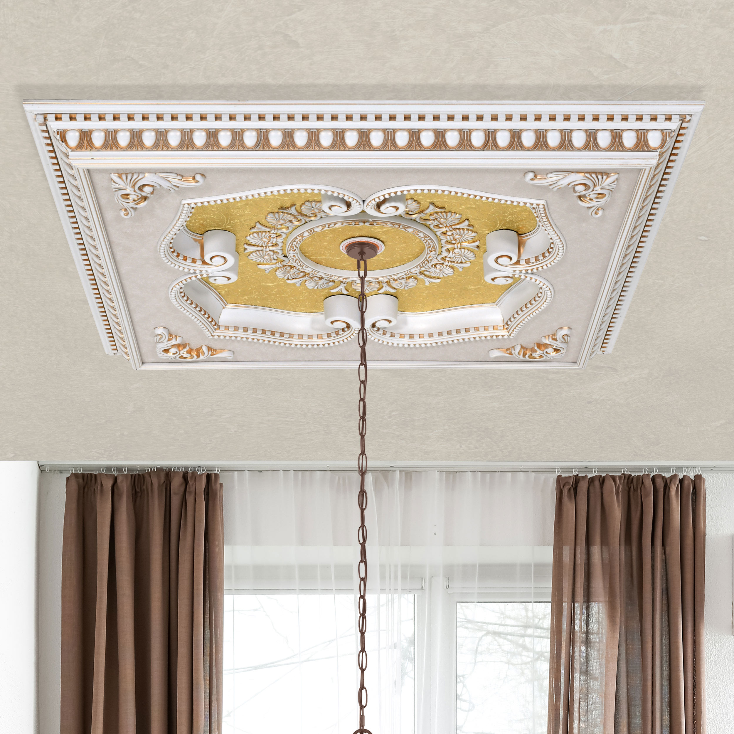 12026466 French White and Gold Square Chandelier Fan Ceiling Medallion - Image 1