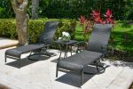 Wyndemere Lounge, Chaise, Set of 3, Swivel Outdoor Aluminum, Woven, Black, Bridgeton Moore Patio