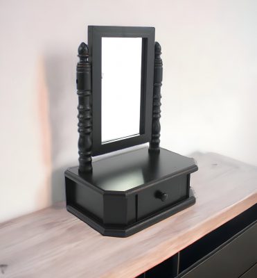 Homeroots - 20" Black Wood Framed Freestanding Makeup Shaving Tabletop Mirror