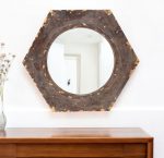 Homeroots - 24" Bronze Hexagon Distressed Wood Framed Accent Mirror