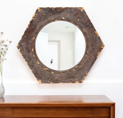 Homeroots - 24" Bronze Hexagon Distressed Wood Framed Accent Mirror