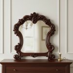 Homeroots - 45" Brown Crowned Top Solid Wood Framed Mounted Dresser Mirror
