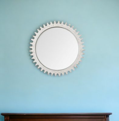 Homeroots - 35" White Abstract Wood Framed Accent Mirror