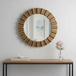 Homeroots - 26" Brown Round Wood Framed Accent Mirror