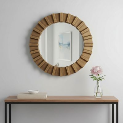 Homeroots - 26" Brown Round Wood Framed Accent Mirror
