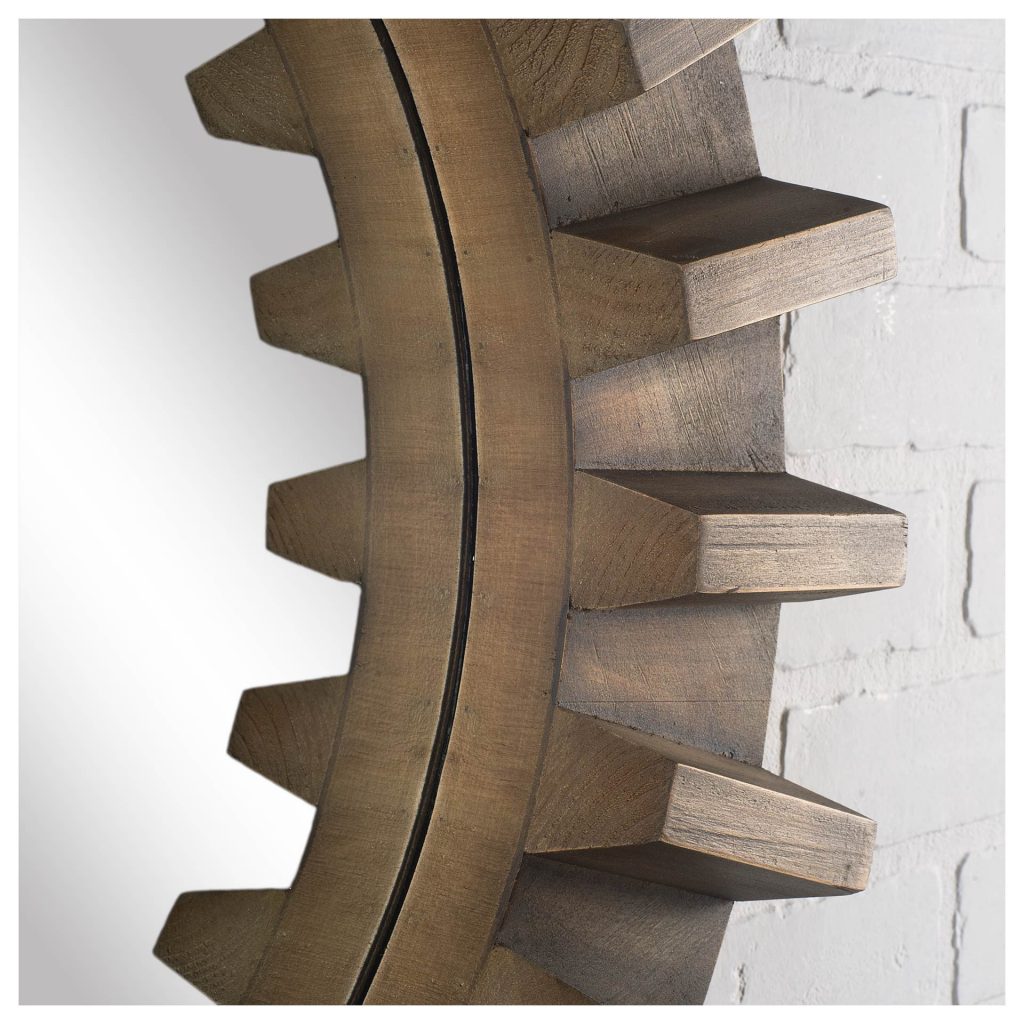 Homeroots - 26" Brown Round Wood Framed Accent Mirror