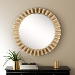 Homeroots - 35" Round Natural Brown Wood Frame Wall Mirror - Image 6