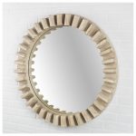 Homeroots - 35" Round Natural Brown Wood Frame Wall Mirror - Image 2