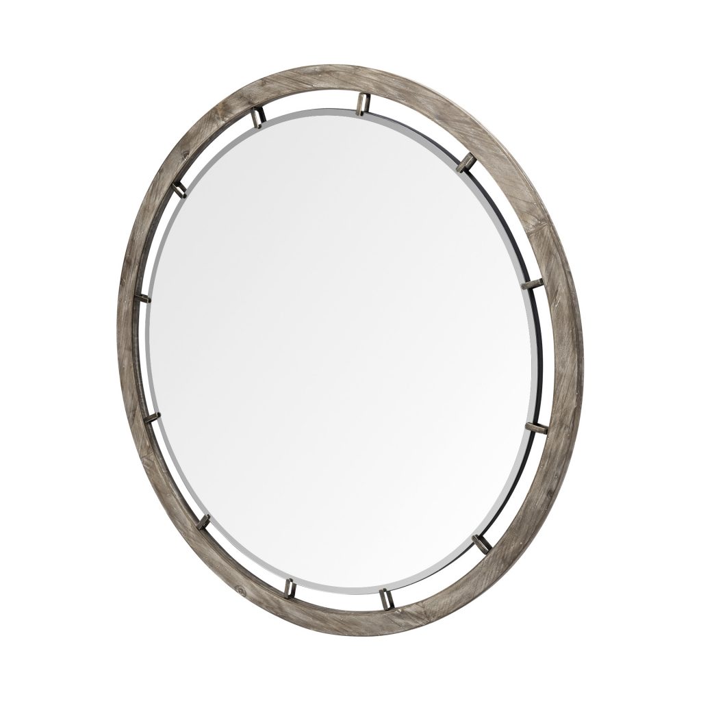 Homeroots - 46" Brown Round Wood Framed Accent Mirror
