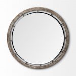 Homeroots - 46" Brown Round Wood Framed Accent Mirror - Image 2