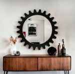 Homeroots - 26" Black Cog Round Metal Frame Wall Mirror - Image 2
