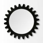 Homeroots - 26" Black Cog Round Metal Frame Wall Mirror