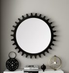 Homeroots - 37" Round Black Metal Frame Wall Mirror