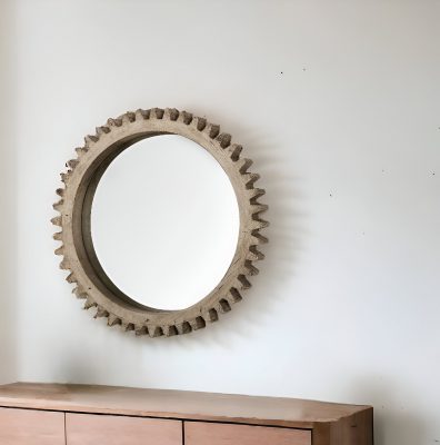 Homeroots - 35" Brown Abstract Wood Framed Accent Mirror