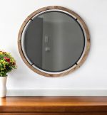 Homeroots - 19" Brown And Black Metal And Wood Round Framed Accent Mirror