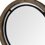 Homeroots - 24" Brown And Black Round Metal And Wood Framed Accent Mirror - Image 5