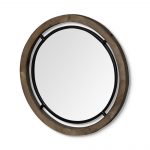 Homeroots - 28" Brown Round Wood Framed Accent Mirror - Image 3