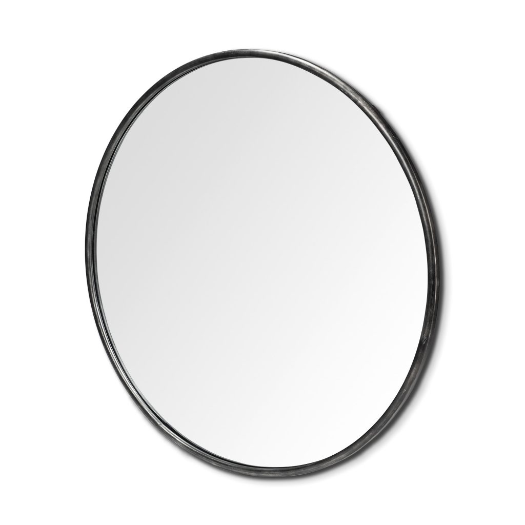 Homeroots - 47" Round Black Metal Frame Wall Mirror