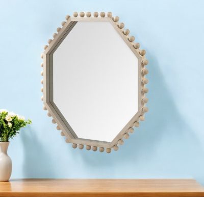 Homeroots - 33" Natural Octagon Wood Framed Accent Mirror