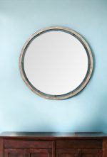 Homeroots - 54" Brown Round Wood And Metal Framed Accent Mirror