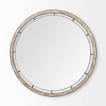 Homeroots - 54" Brown Round Wood And Metal Framed Accent Mirror - Image 2