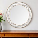 Homeroots - 42" Round Gold Metal Frame Wall Mirror With White Wood Beads