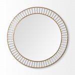 Homeroots - 42" Round Gold Metal Frame Wall Mirror With White Wood Beads - Image 3
