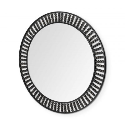 Homeroots - 42" Round Black Metal Frame Wall Mirror With Wood Beads