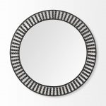 Homeroots - 42" Round Black Metal Frame Wall Mirror With Wood Beads - Image 2