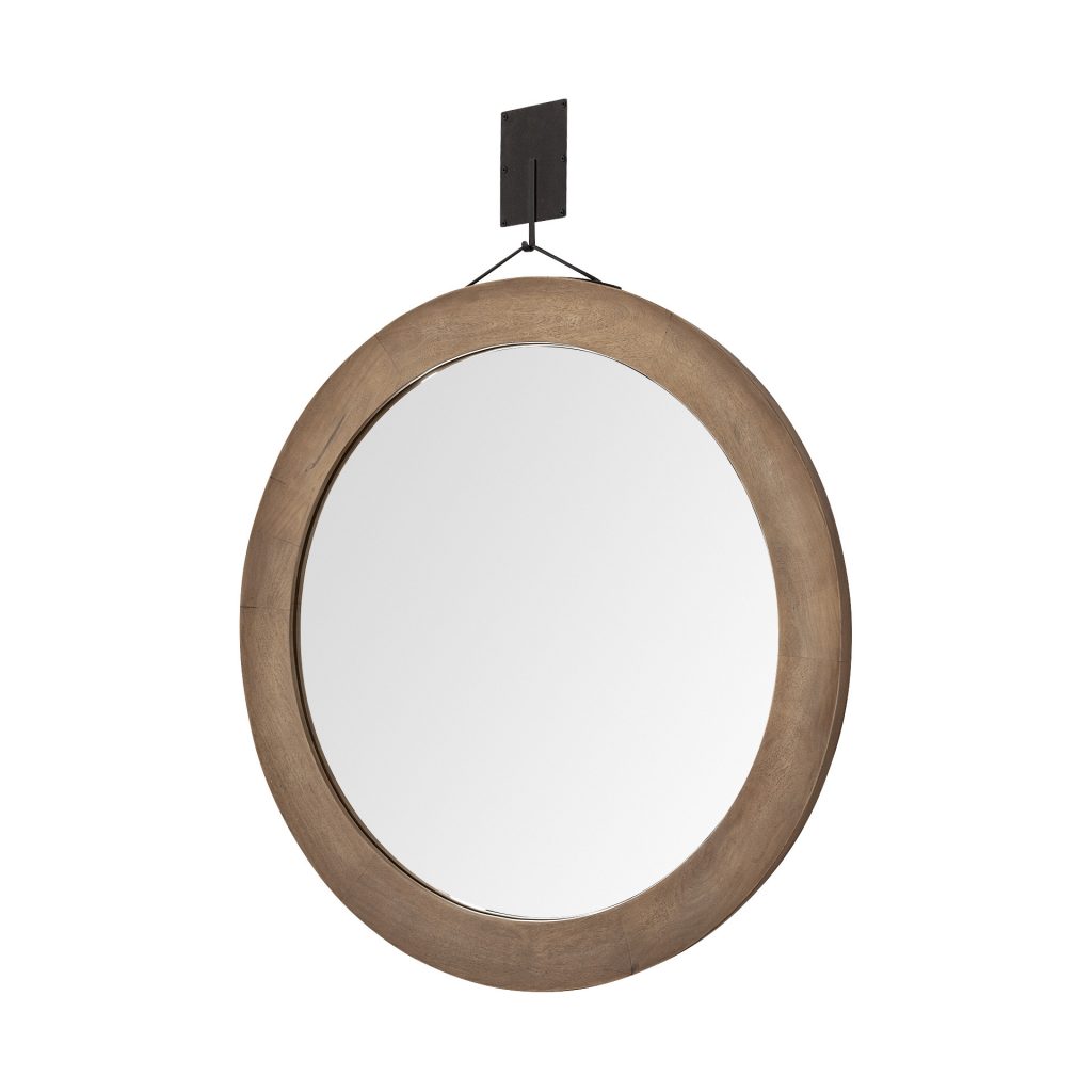 Homeroots - 44" Brown Round Wood Framed Rope Hanging Accent Mirror
