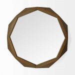 Homeroots - 41" Octagon Brown Wood Frame Wall Mirror