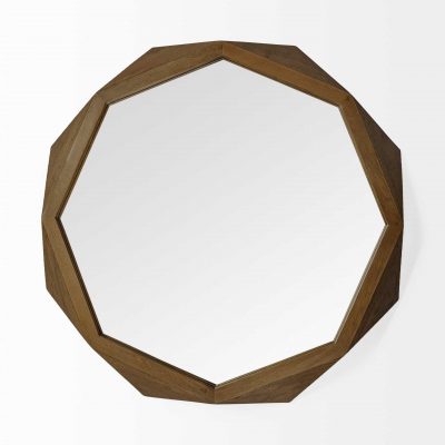 Homeroots - 41" Octagon Brown Wood Frame Wall Mirror
