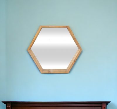 Homeroots - 21" Brown Hexagon Wood Framed Accent Mirror