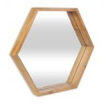 Homeroots - 21" Brown Hexagon Wood Framed Accent Mirror - Image 2